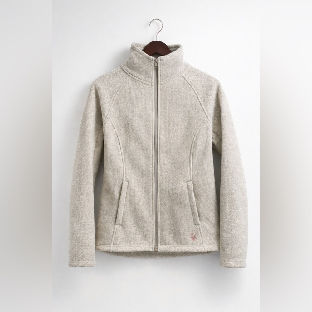 NWT Spyder Full-Zip Sherpa Jacket Oatmeal Heather Pink Embroidered Womens Size M - Picture 2 of 7